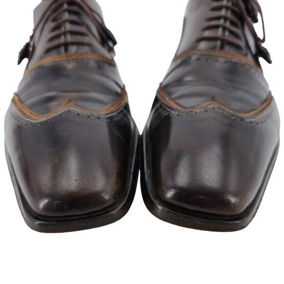 Mezlan Custom Mens 11.5 Brown Polished Leather Wingtip Oxfords Dress Shoes Spain - Picture 10 of 15